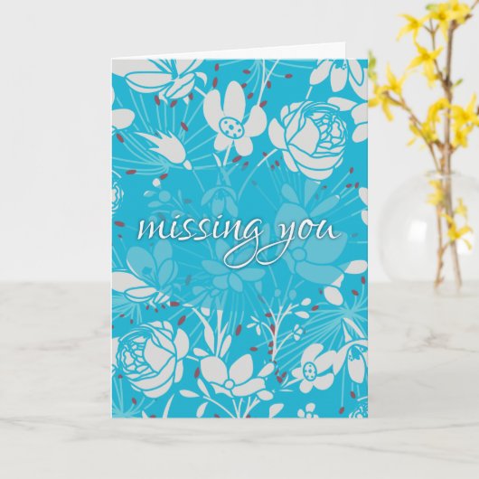 Carte Floral Bleu & Blanc Vous Manquant (Fleur jaune)