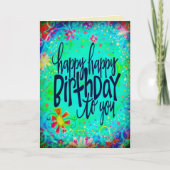 Carte Floral Bleu Joyeux Anniversaire Fun Colorful (Devant)