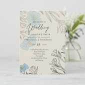 Carte Floral bleu moderne Mariage Abstrait (Debout devant)