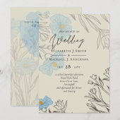 Carte Floral bleu moderne Mariage Abstrait (Devant / Derrière)