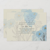 Carte Floral bleu moderne Mariage Abstrait (Devant / Derrière)