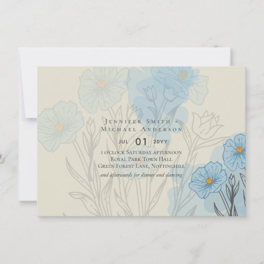 Carte Floral bleu moderne Mariage Abstrait (Devant)