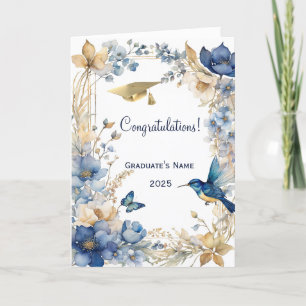 Carte Floral Blue Hummingbird Graduation personnalisée