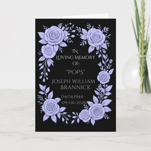 CARTE FLORAL BLUE. IN LOVING MEMORY KEEPSAKE, CARD (Devant)