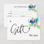 Carte *~* Floral Boho Aquarelle Cristal Plumes de coeur (Devant / Derrière)