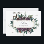 Carte Floral Bourgogne et gris avec conseil en stade<br><div class="desc">Fleurs d'aquarelle rustique bordeaux et gris et verdure avec majestueux cerfs et sapins cartes de conseil. Personnalisez-vous avec vos propres informations ou laissez-vous tel quel.</div>