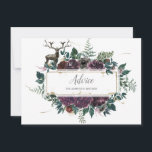 Carte Floral Bourgogne et gris avec conseil en stade<br><div class="desc">Fleurs d'aquarelle rustique bordeaux et gris et verdure avec majestueux cerfs et sapins cartes de conseil. Personnalisez-vous avec vos propres informations ou laissez-vous tel quel.</div>