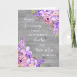 Carte Floral Brother & Soeur en Droit Anniversaire<br><div class="desc">Bonne carte d'anniversaire mariage pour frère et soeur en droit avec de belles aquarelles fleurs violettes vintages,  bois rustique et vers sentimental.</div>