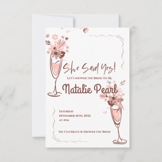 Carte Floral Champagne She Said Yes Bridal Shower Invite (Devant)