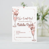 Carte Floral Champagne She Said Yes Bridal Shower Invite (Debout devant)