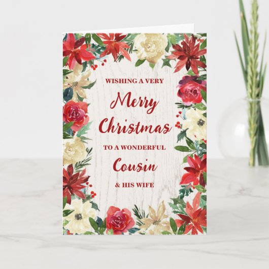 Carte Floral Cousin et sa femme Joyeux Noël (Devant)