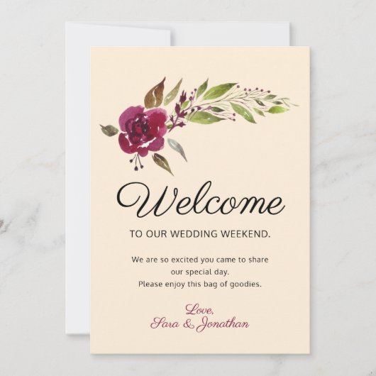 Carte Floral de Marsala de Bourgogne | Bienvenue Mariage (Devant)