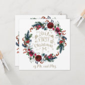 Carte Floral d'hiver Notre 1er Noël en tant que M. et Mm (Devant/Arrière en situation)