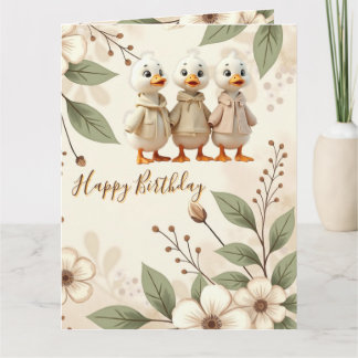 Carte Floral Élégant Et Whimsy Avec Canards