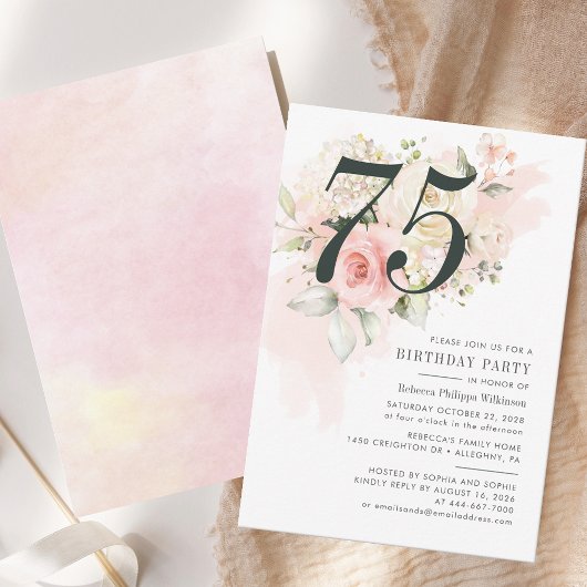 Carte Floral Eucalyptus Foliage rose 75e fête d'annivers