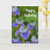 Carte Floral Fleur Iris Bleu Joyeux Anniversaire (Fleur jaune)
