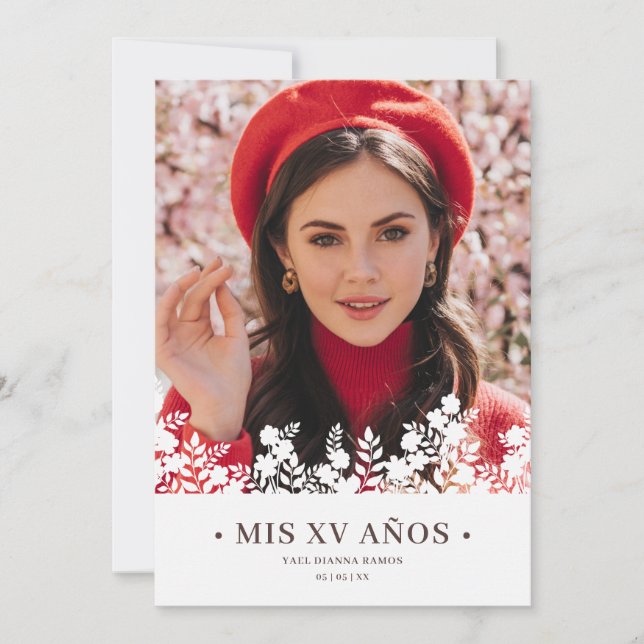 Carte Floral Frame Elegant Spanish Photo Quinceañera (Devant)