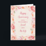 Carte Floral Friend et son anniversaire de femme<br><div class="desc">Bonne carte d'anniversaire mariage pour ami et sa femme avec de belles fleurs d'aquarelle rose vintage,  et vers sentimental.</div>