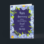 Carte Floral Friend et son anniversaire de femme<br><div class="desc">Bonne carte d'anniversaire mariage pour ami et sa femme avec de belles fleurs d'aquarelle bleue vintage,  et vers sentimental.</div>