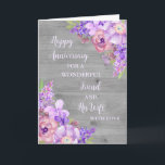 Carte Floral Friend et son anniversaire de femme<br><div class="desc">Joyeuse carte d'anniversaire mariage pour ami et sa femme avec une belle aquarelle vintage fleurs violettes,  bois rustique et vers sentimental.</div>