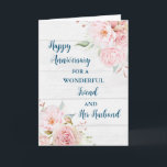 Carte Floral Friend et son anniversaire de mari<br><div class="desc">Joyeuse carte d'anniversaire mariage pour ami et son mari avec de belles fleurs vintages aquarelle,  bois rustique et vers sentimental.</div>