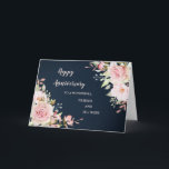 Carte Floral Friend et son épouse Mariage Anniversaire<br><div class="desc">Joyeuse carte d'anniversaire mariage pour ami et sa femme avec d'élégantes fleurs d'aquarelle rose rousse et arrière - plan bleu marine et verset chaleureux.</div>