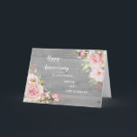 Carte Floral Friend et Son Mari Anniversaire<br><div class="desc">Joyeuse carte d'anniversaire mariage pour ami et son mari avec d'élégantes fleurs d'aquarelle rose vif et arrière - plan de bois et verset chaleureux.</div>