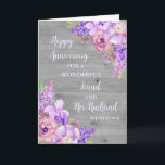 Carte Floral Friend et Son Mari Anniversaire<br><div class="desc">Joyeuse carte d'anniversaire mariage pour l'ami et son mari avec une belle aquarelle vintage fleurs violettes,  bois rustique et vers sentimental.</div>