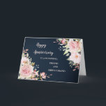 Carte Floral Friend et Son Mari Mariage Anniversaire<br><div class="desc">Joyeuse carte d'anniversaire mariage pour l'amie et son mari avec d'élégantes fleurs d'aquarelle rose vif et arrière - plan bleu marine et verset chaleureux.</div>
