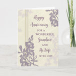 Carte Floral Grandson et son anniversaire de femme<br><div class="desc">Bonne carte d'anniversaire mariage pour petit-fils et sa femme avec de belles fleurs vintages violettes,  et vers sentimental.</div>