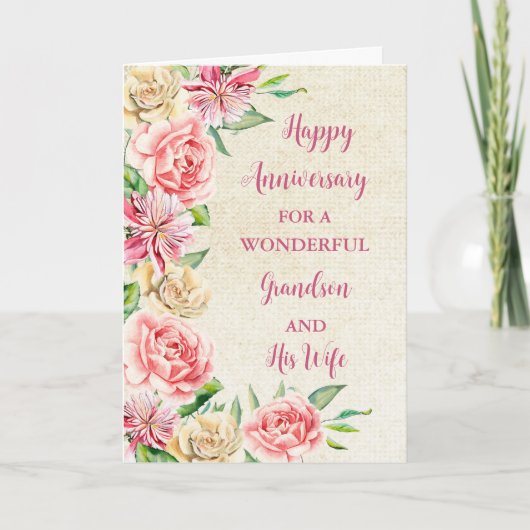 Carte Floral Grandson et son anniversaire de femme (Devant)