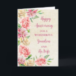 Carte Floral Grandson et son anniversaire de femme<br><div class="desc">Bonne carte d'anniversaire mariage pour petit-fils et sa femme avec de belles fleurs vintages aquarelles,  burlap rustique et vers sentimental.</div>