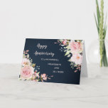 Carte Floral Grandson et son épouse Mariage Anniversaire<br><div class="desc">Joyeuse carte d'anniversaire mariage pour petit-fils et sa femme avec d'élégantes fleurs d'aquarelle rose rousse et un verset bleu marine arrière - plan et chaleureux.</div>