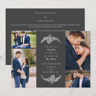 Carte Floral Grey 4 Photos Minimaliste Collage Mariage