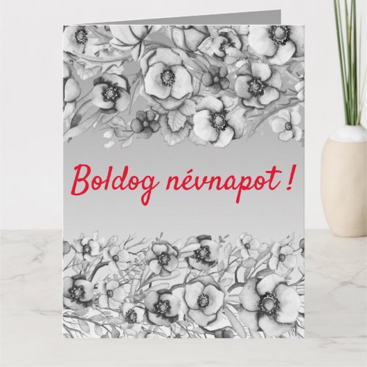 Carte Floral gris - Jour du nom hongrois (Devant)