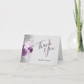 Carte Floral gris violet Mariage argenté Merci (Devant)