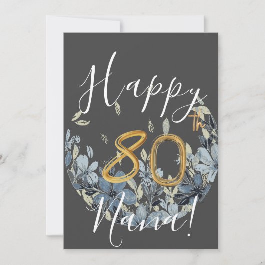 Carte Floral Happy 80e anniversaire personnalisée (Devant)