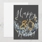 Carte Floral Happy 80e anniversaire personnalisée (Devant / Derrière)