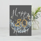 Carte Floral Happy 80e anniversaire personnalisée (Debout devant)