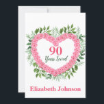 Carte Floral Heart 90th Birthday Card for Women<br><div class="desc">Faites-lui savoir combien elle a aimé à l'occasion de son 90e anniversaire avec cette jolie carte de 90e anniversaire au coeur floral pour les femmes. La superbe carte de voeux rose et vert 90ème anniversaire comporte un coeur de roses roses et l'inscription sucrée "90 Years Loved". Ajoutez son nom pour...</div>