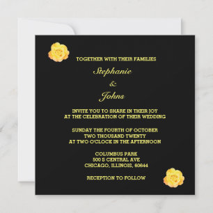 Carte Floral Jaune Orange Noir élégant Mariage classe