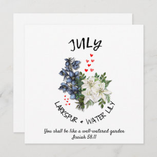 Carte Floral JUILLET Mois de naissance Fleur Custom Chri