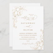 Carte Floral Linal Blanc & Mariage Or - Petit-déjeuner (Devant / Derrière)