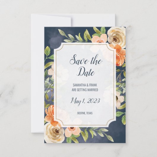 Carte Floral Mariage bleu rustique (Devant)