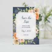 Carte Floral Mariage bleu rustique (Debout devant)