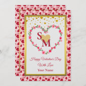 Carte Floral Monogramme Saint Valentin au coeur d'or (Devant / Derrière)