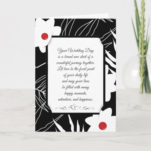 Carte Floral noir et blanc Mariage (Devant)