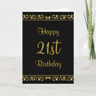 Carte Floral Noir et Or 21e Anniversaire