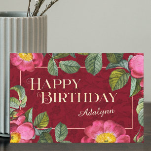 Carte Floral Nom personnalisé Photo Red Anniversaire Car