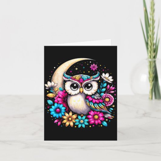 Carte Floral Owl And Moon (Devant)